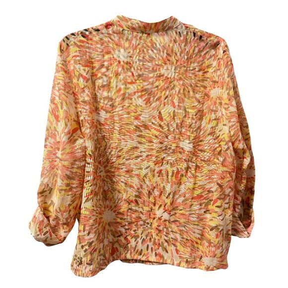 Ruby Rd. Button-Up Lightweight Blouse Size 14 Abstract Print Orange & Yellow - Picture 12 of 12